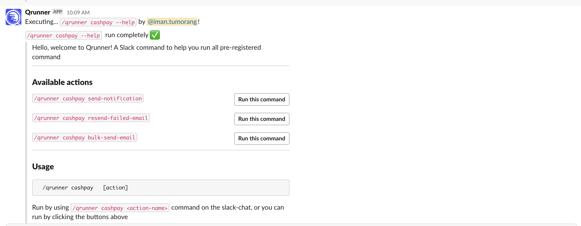 Qrunner Slack's example